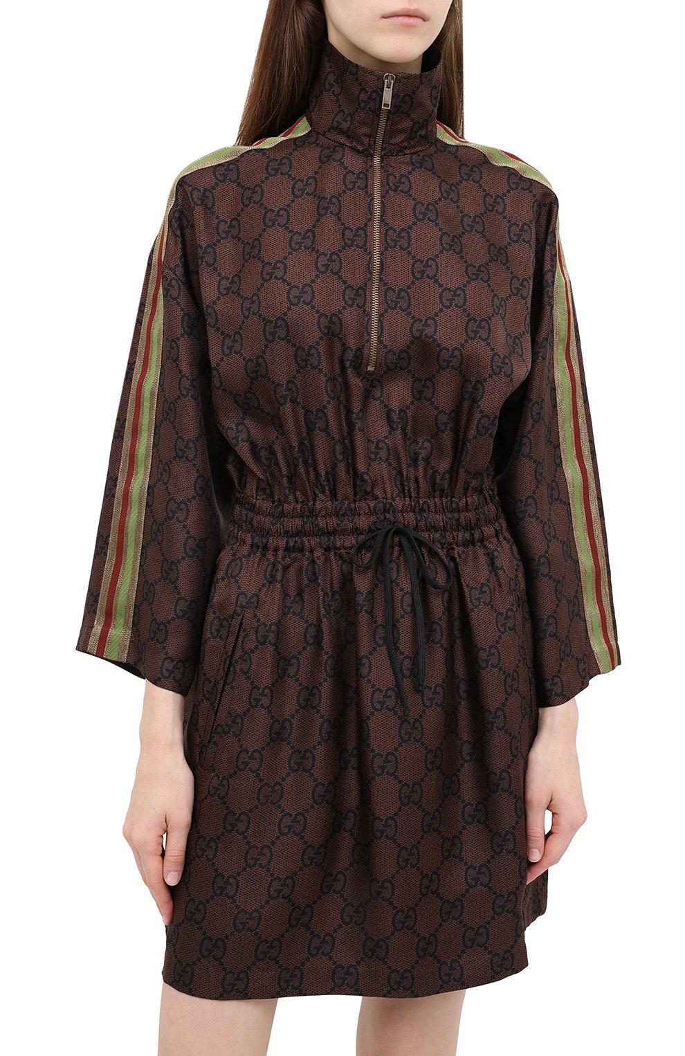 Шелковое платье GUCCI коричневого цвета по цене 244800 руб., арт. 628781/XJCL5, фото 3 Шелковое платье GUCCI, арт. 628781/XJCL5, фото 3