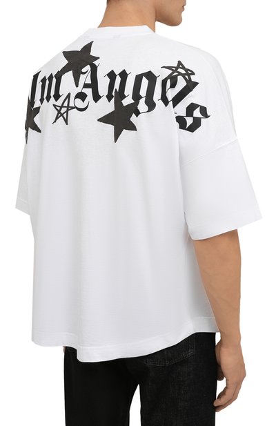 Хлопковая футболка PALM ANGELS белого цвета по цене 26950 руб., арт. PMAA002F21JER0040110, фото 4 Хлопковая футболка PALM ANGELS, арт. PMAA002F21JER0040110, фото 4