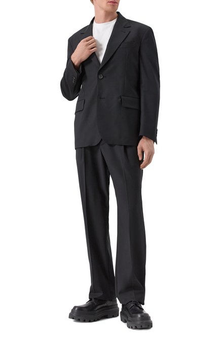 Мужской костюм HEVO черного цвета, арт. M0LFETTA SUIT S 090/H718 | Фото 1 (Рукава: Длинные; Материал внешний: Шерсть; Драгоценные камни: Проставлено; Материал сплава: Проставлено)