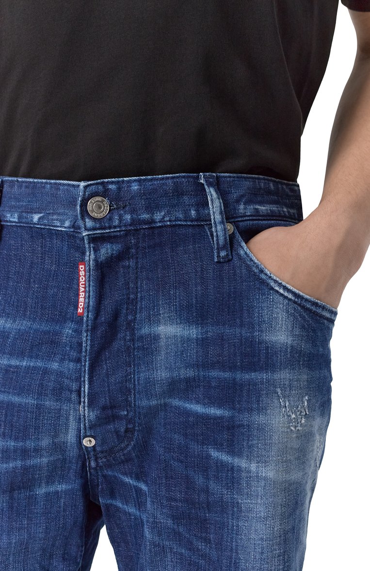 Мужские джинсовые шорты DSQUARED2 темно-синего цвета, арт. S71MU0856/S30342 | Фото 5 (Длина Шорты М: До колена; Материал внешний: Хлопок, Деним; Принт: Без принта; Стили: Кэжуэл; Случай: Повседневный; Автоматизация состава: Проставлено; Автоматизация ТО: Проставлено; Детали: Без декора)