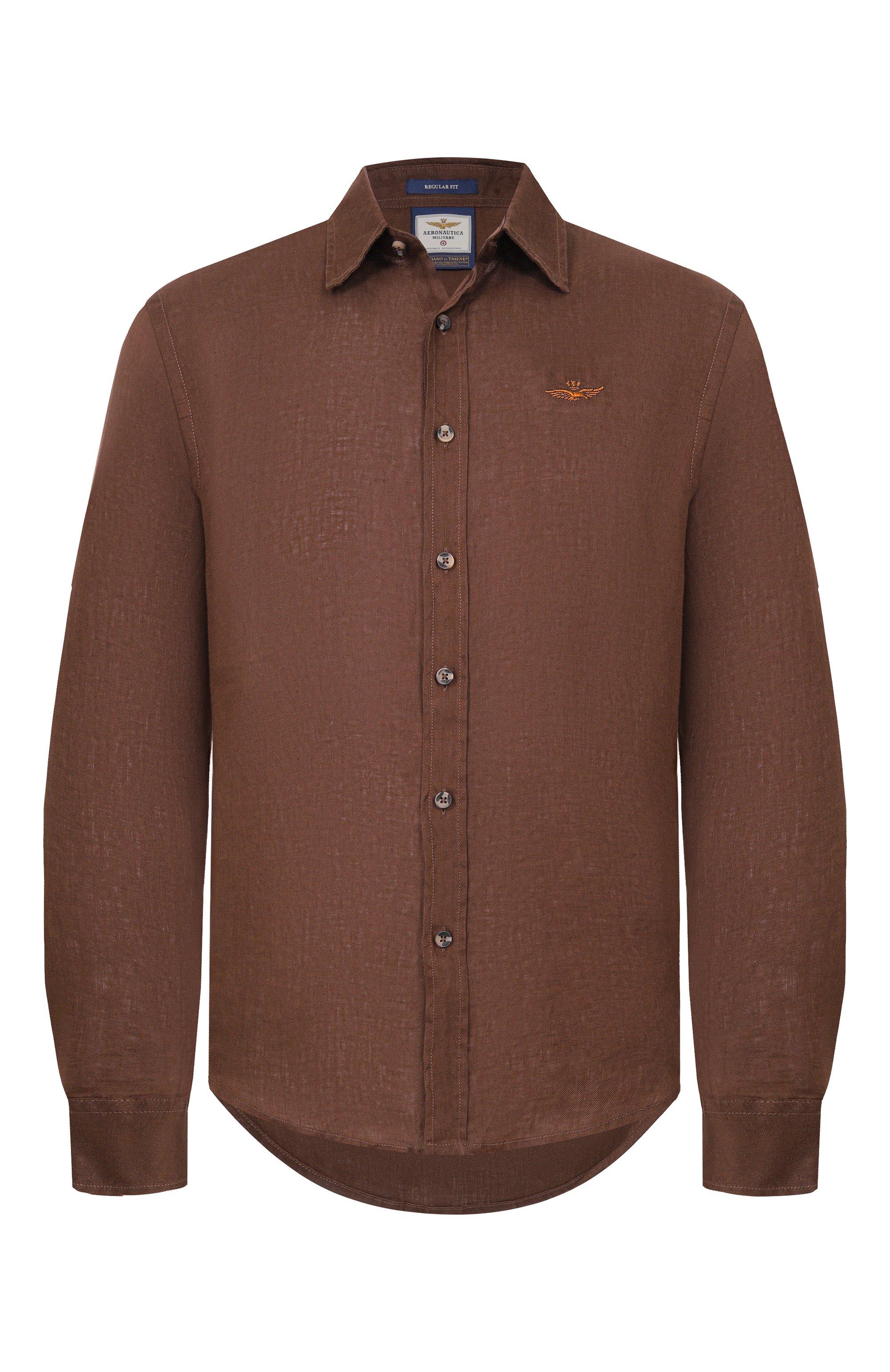 Льняная рубашка AERONAUTICA MILITARE коричневого цвета по цене 18050 руб., арт. CA1321UCT03089, фото 1 Льняная рубашка AERONAUTICA MILITARE, арт. CA1321UCT03089, фото 1