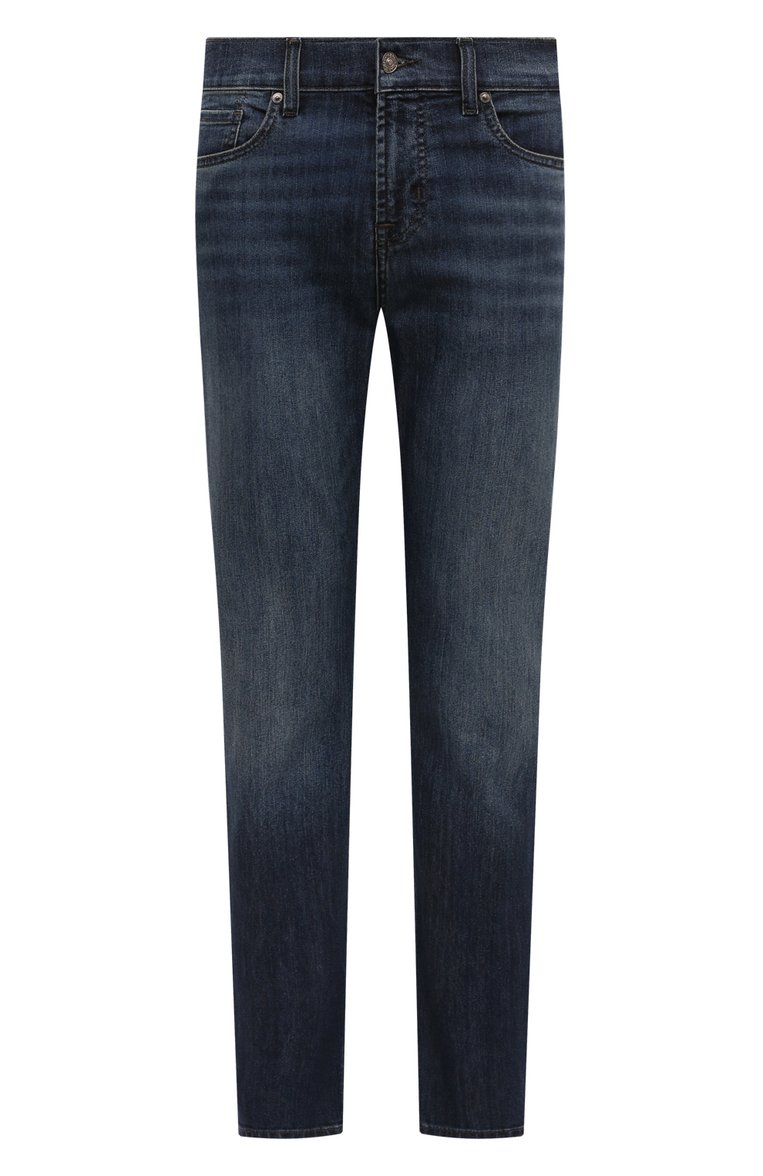 Мужские джинсы slimmy 7 FOR ALL MANKIND темно-синего цвета, арт. JSMS83L0MI | Фото 1 (Длина (брюки, джинсы): Стандартные; Материал внешний: Хлопок, Деним, Синтетический материал; Силуэт М (брюки): Прямые; Кросс-КТ: Деним; Детали: Делаве; Стили: Повседневный; Автоматизация ТО: Проставлено; Автоматизация состава: Проставлено)