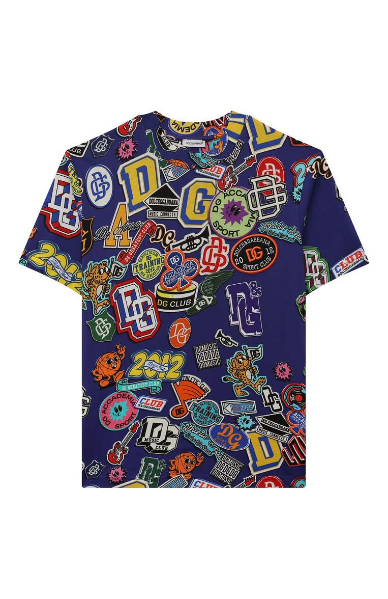 Детская хлопковая футболка DOLCE & GABBANA синего цвета, арт. L4JTDS/HS7L8/8-14 | Фото 1 (Материал внешний: Хлопок; Рукава: Короткие; Мальчики Кросс-КТ: Футболка-одежда; Автоматизация состава: Проставлено; Автоматизация ТО: Проставлено)