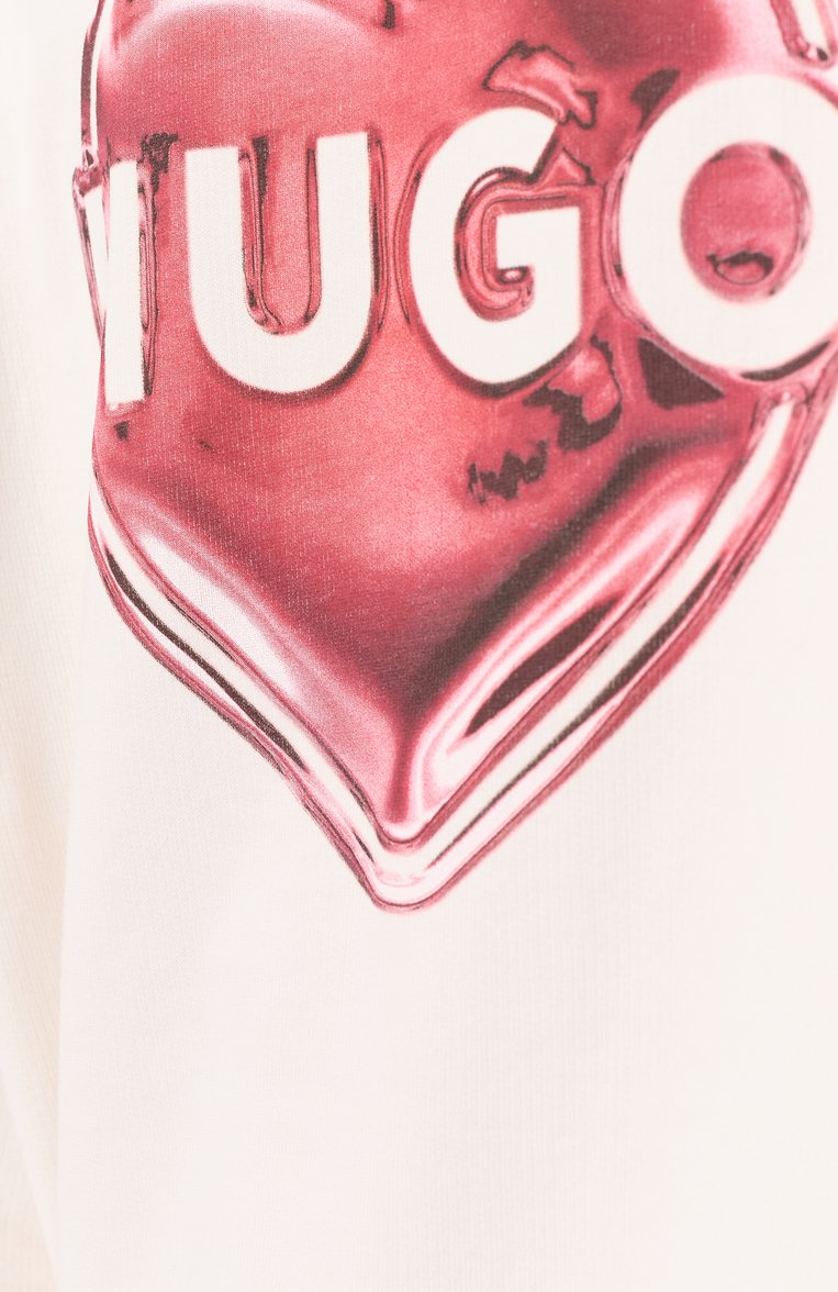 Женский хлопковое худи HUGO белого цвета, арт. 50534047 | Фото 5 (Рукава: Длинные; Материал сплава: Проставлено; Длина (для топов): Удлиненные; Материал внешний: Хлопок; Драгоценные камни: Проставлено; Стили: Спорт-шик; Женское Кросс-КТ: Худи-одежда)
