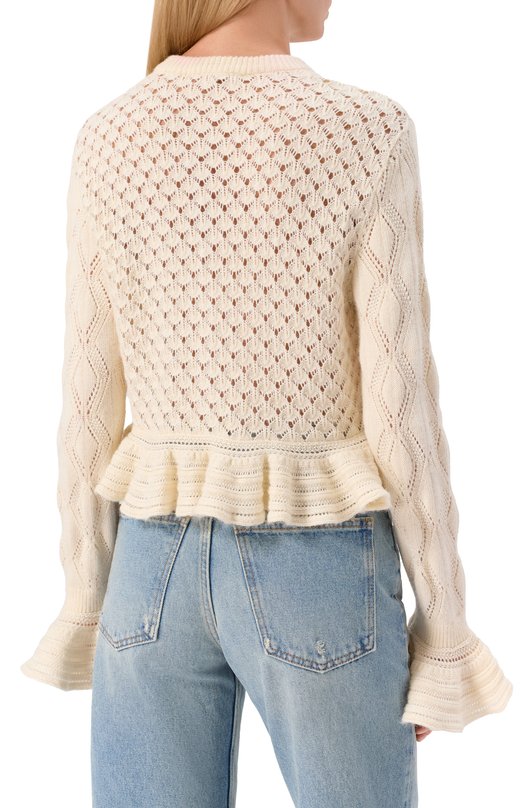 Кардиган из хлопка и шерсти Chloé CH25AMC01590 Кремовый  CH25AMC01590 Фото 4