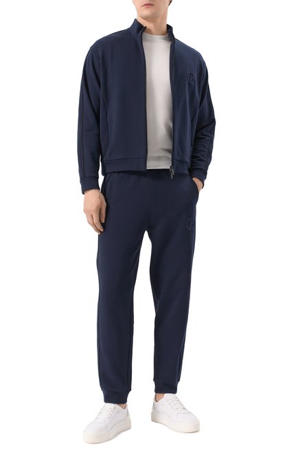 Мужской толстовка из хлопка и кашемира GIORGIO ARMANI темно-синего цвета, арт. GM001096/TE11705 | Фото 2 (Материал сплава: Проставлено; Длина (для топов): Стандартные; Драгоценные камни: Проставлено; Материал внешний: Хлопок; Рукава: Длинные)