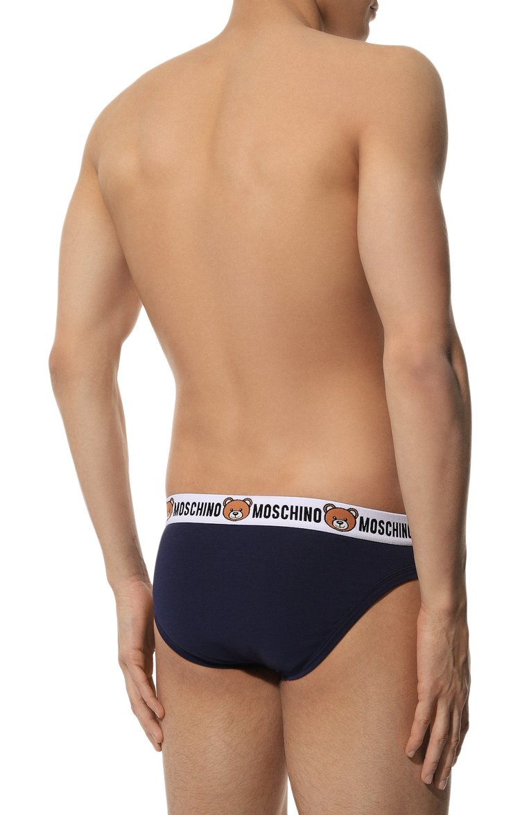Мужские комплект из двух брифов MOSCHINO темно-синего цвета, арт. 232V6/A1384/4402 | Фото 3 (Нос: Не проставлено; Материал сплава: Проставлено; Материал внешний: Хлопок; Кросс-КТ: бельё; Мужское Кросс-КТ: Трусы; Тематический товар: Teddy Bear; Трусы М: Брифы)