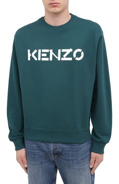 Мужской хлопковый свитшот KENZO зеленого цвета, арт. FA65SW0004MD | Фото 3 (Рукава: Длинные; Длина (для топов): Стандартные; Принт: С принтом; Мужское Кросс-КТ: свитшот-одежда; Материал сплава: Проставлено; Материал внешний: Хлопок; Драгоценные камни: Проставлено; Стили: Кэжуэл)