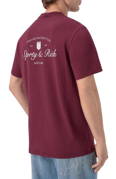 Хлопковая футболка SPORTY AND RICH бордового цвета по цене 12150 руб., арт. T011975325RE02, фото 4 Хлопковая футболка SPORTY AND RICH, арт. T011975325RE02, фото 4
