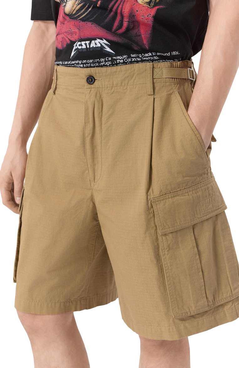 Мужские хлопковые шорты icon DSQUARED2 бежевого цвета, арт. S79MU0074/D35224 | Фото 5 (Длина Шорты М: Ниже колена; Принт: Без принта; Силуэт М (брюки): Карго; Случай: Повседневный; Стили: Кэжуэл; Материал внешний: Хлопок)