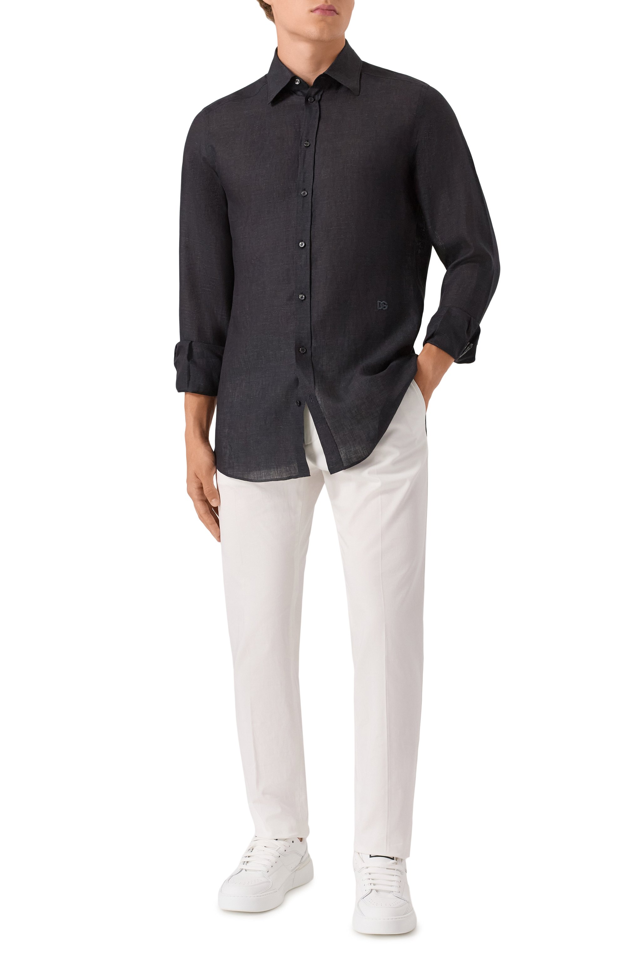 Льняная рубашка DOLCE & GABBANA темно-серого цвета по цене 89950 руб., арт. G5MM4Z/FU4MH, фото 2 Льняная рубашка DOLCE & GABBANA, арт. G5MM4Z/FU4MH, фото 2