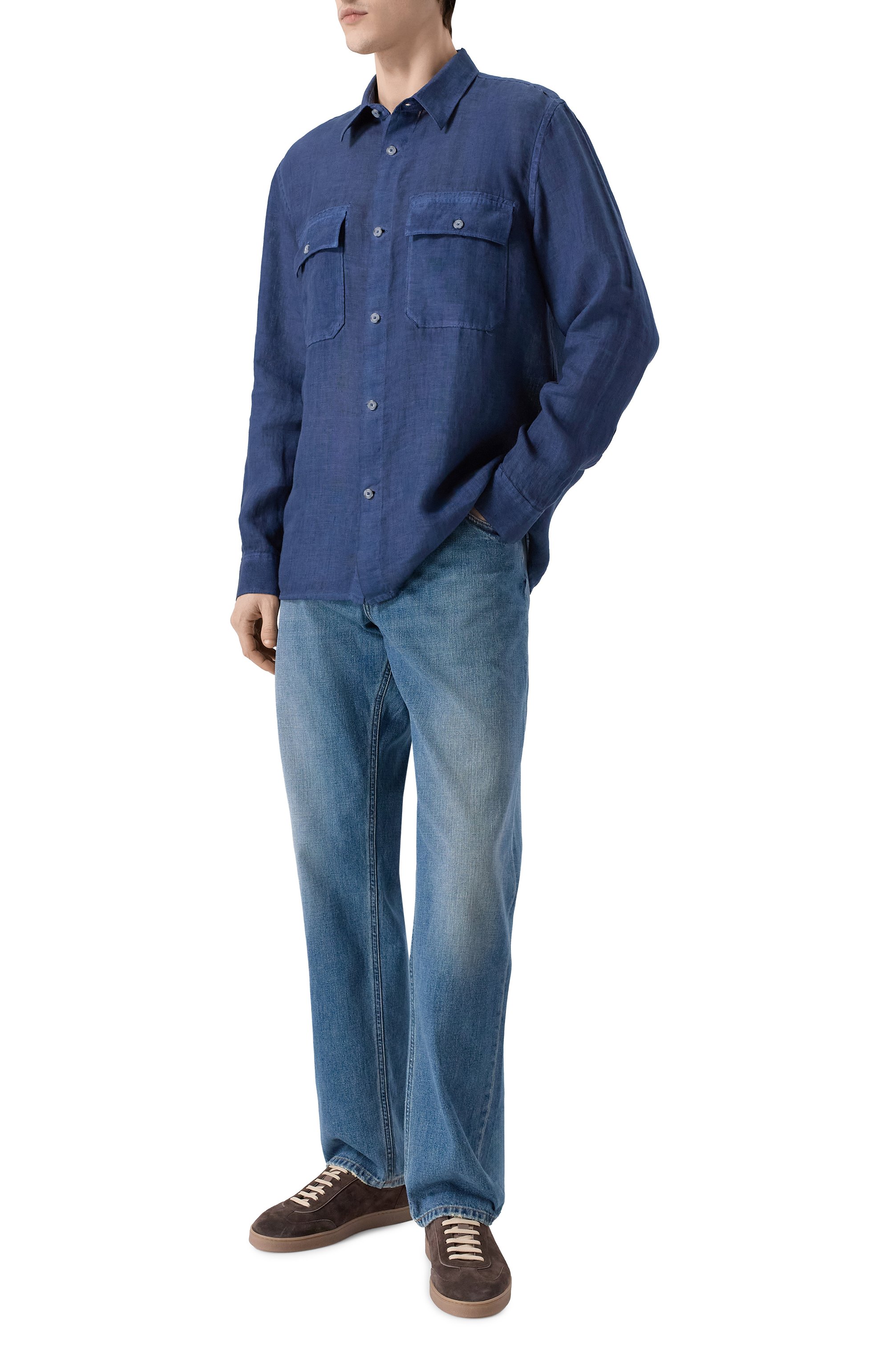 Льняная рубашка 120% LINO темно-синего цвета по цене 33600 руб., арт. 33ALIM19SG/0115/S00, фото 2 Льняная рубашка 120% LINO, арт. 33ALIM19SG/0115/S00, фото 2