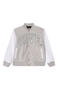 Детский хлопковый бомбер GIVENCHY серого цвета, арт. H30702 | Фото 1 (Драгоценные камни: Проставлено; Рукава: Длинные; Материал подклада: Хлопок; Материал сплава: Проставлено; Мальчики Кросс-КТ: Толстовка-одежда; Кросс-КТ: бомбер; Материал внешний: Хлопок; Ростовка одежда: 5 лет | 110 см, 7 лет | 122 см, 12 лет | 152 см, 9 лет | 134 см, 13 - 15 лет | 158 см)