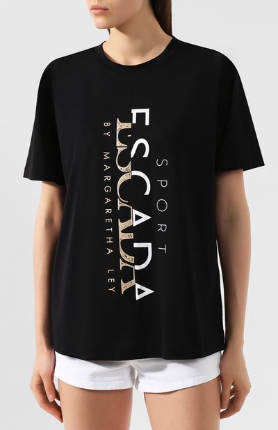 Хлопковая футболка ESCADA SPORT черного цвета по цене 21050 руб., арт. 5029901, фото 3 Хлопковая футболка ESCADA SPORT, арт. 5029901, фото 3