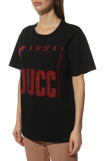Хлопковая футболка GUCCI черного цвета по цене 83800 руб., арт. 615044/XJD3H, фото 3 Хлопковая футболка GUCCI, арт. 615044/XJD3H, фото 3