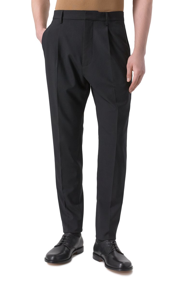 Мужские брюки DSQUARED2 черного цвета, арт. S71KB0685/S53632 | Фото 3 (Длина (брюки, джинсы): Стандартные; Материал внешний: Шерсть, С�интетический материал; Стили: Кэжуэл; Силуэт М (брюки): Чиносы; Случай: Повседневный)