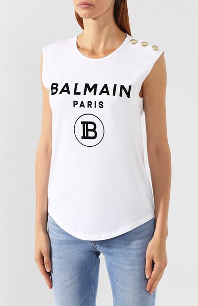 Хлопковый топ BALMAIN белого цвета по цене 32950 руб., арт. SF11365/I193, фото 3 Хлопковый топ BALMAIN, арт. SF11365/I193, фото 3