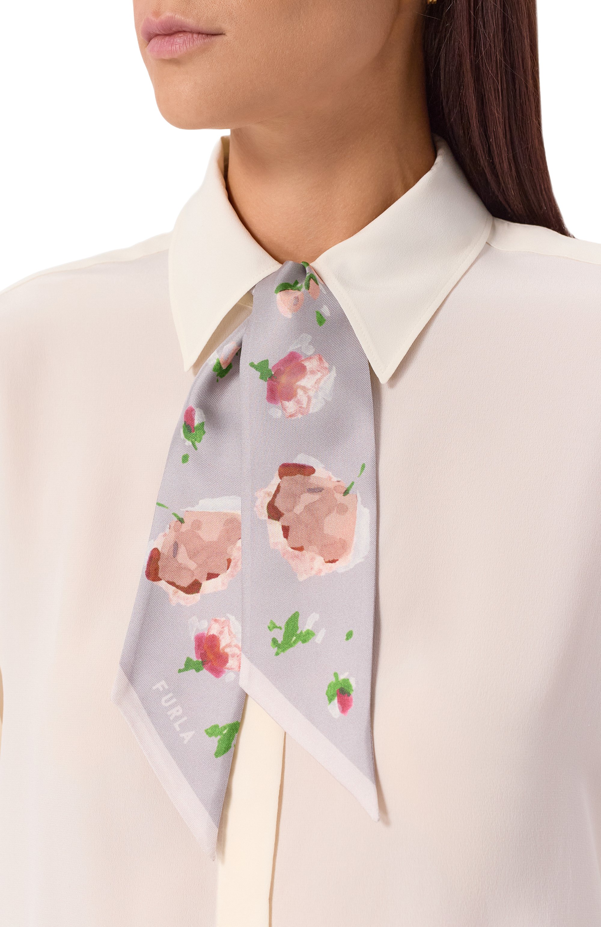 Шелковый шарф-твилли FURLA серого цвета по цене 9000 руб., арт. WT00022/BX3856, фото 2 Шелковый шарф-твилли FURLA, арт. WT00022/BX3856, фото 2