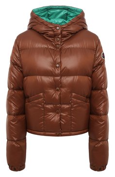 Женский пуховик bardanette MONCLER светло-коричневого цвета, арт. G2-093-1A000-58-68950 | Фото 1 (Кросс-КТ: Куртка, Пуховик; Рукава: Длинные; Женское Кросс-КТ: Пуховик-куртка; Материал внешний: Синтетический материал; Материал сплава: Проставлено; Материал подклада: Синтетический материал; Драгоценные камни: Проставлено; Длина (верхняя одежда): Короткие; Материал утеплителя: Пух и перо; Стили: Кэжуэл)