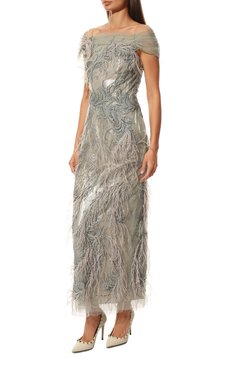 Платье с отделкой бисером и перьями MARCHESA, арт. M24802, фото 1
