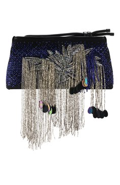 Женский клатч DRIES VAN NOTEN синего цвета, арт. 191-11504-186 | Фото 1 (Статус проверки: Проверено, Проверена категория; Материал: Текстиль; Детали: Вышивка; Размер: medium; Женское Кросс-КТ: Клатч-клатчи, Вечерняя сумка)
