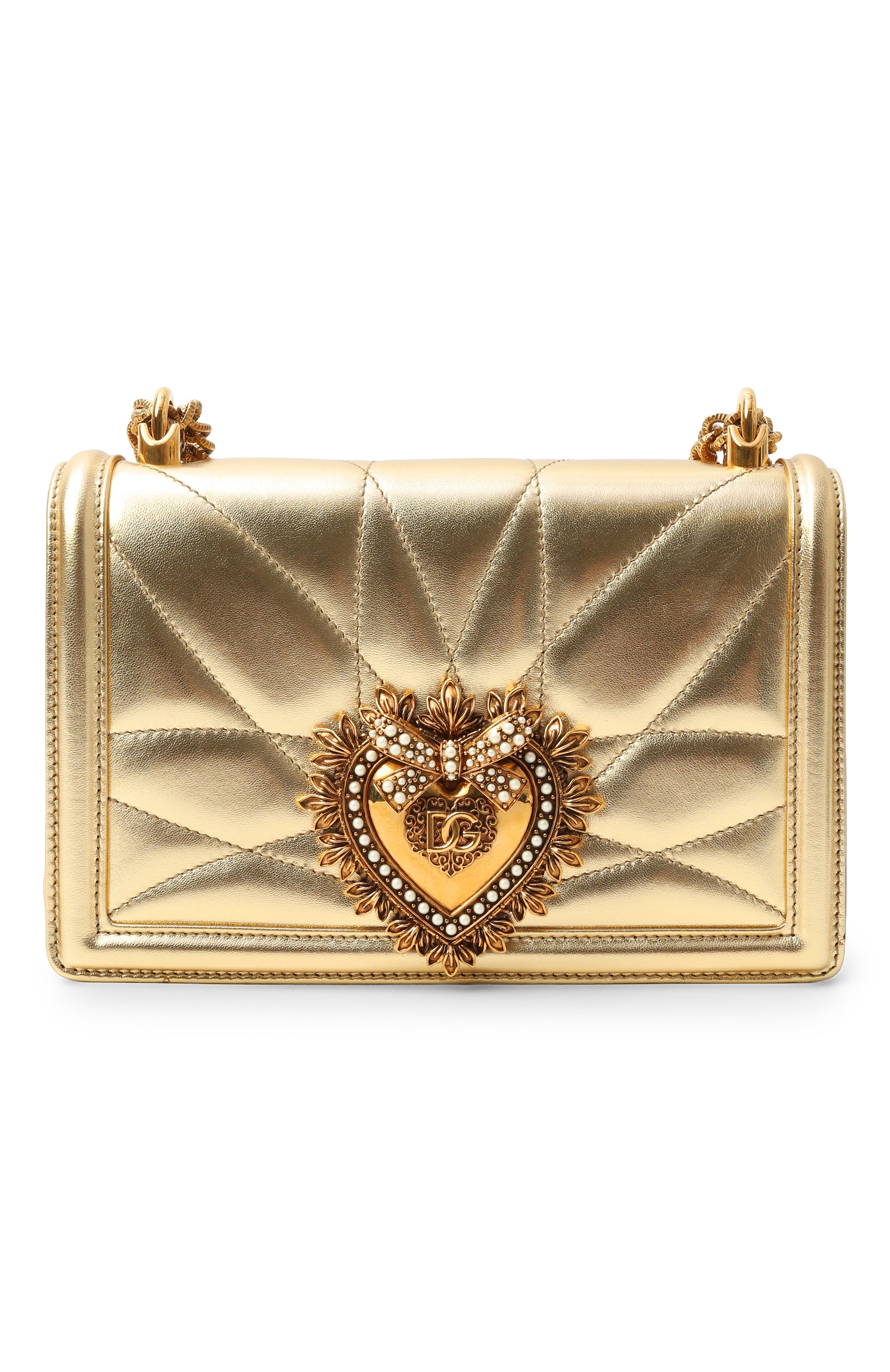 Сумка devotion medium DOLCE & GABBANA золотого цвета по цене 327000 руб., арт. BB7158/AD776, фото 1 Сумка devotion medium DOLCE & GABBANA, арт. BB7158/AD776, фото 1