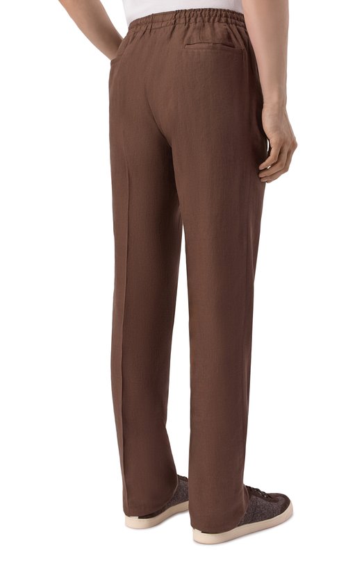 Льняные брюки Kiton UPN01H09690 Коричневый  UPN01H09690 Фото 4
