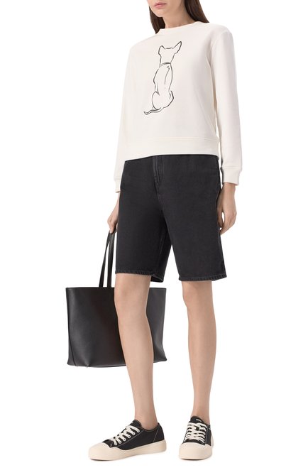 Женский хлопковый свитшот EMPORIO ARMANI белого цвета, арт. EW001773/AF12538 | Фото 2 (Материал внешний: Хлопок; Рукава: Длинные; Длина (для топов): Стандартные; Материал сплава: Проставлено; Драгоценные камни: Проставлено)