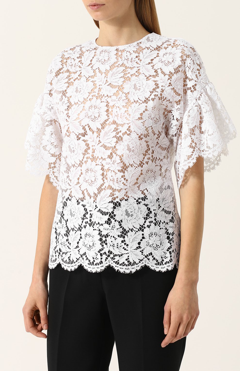 Однотонный кружевной топ с коротким рукавом VALENTINO, арт. PB3AE1Q7/1EC, фото 3