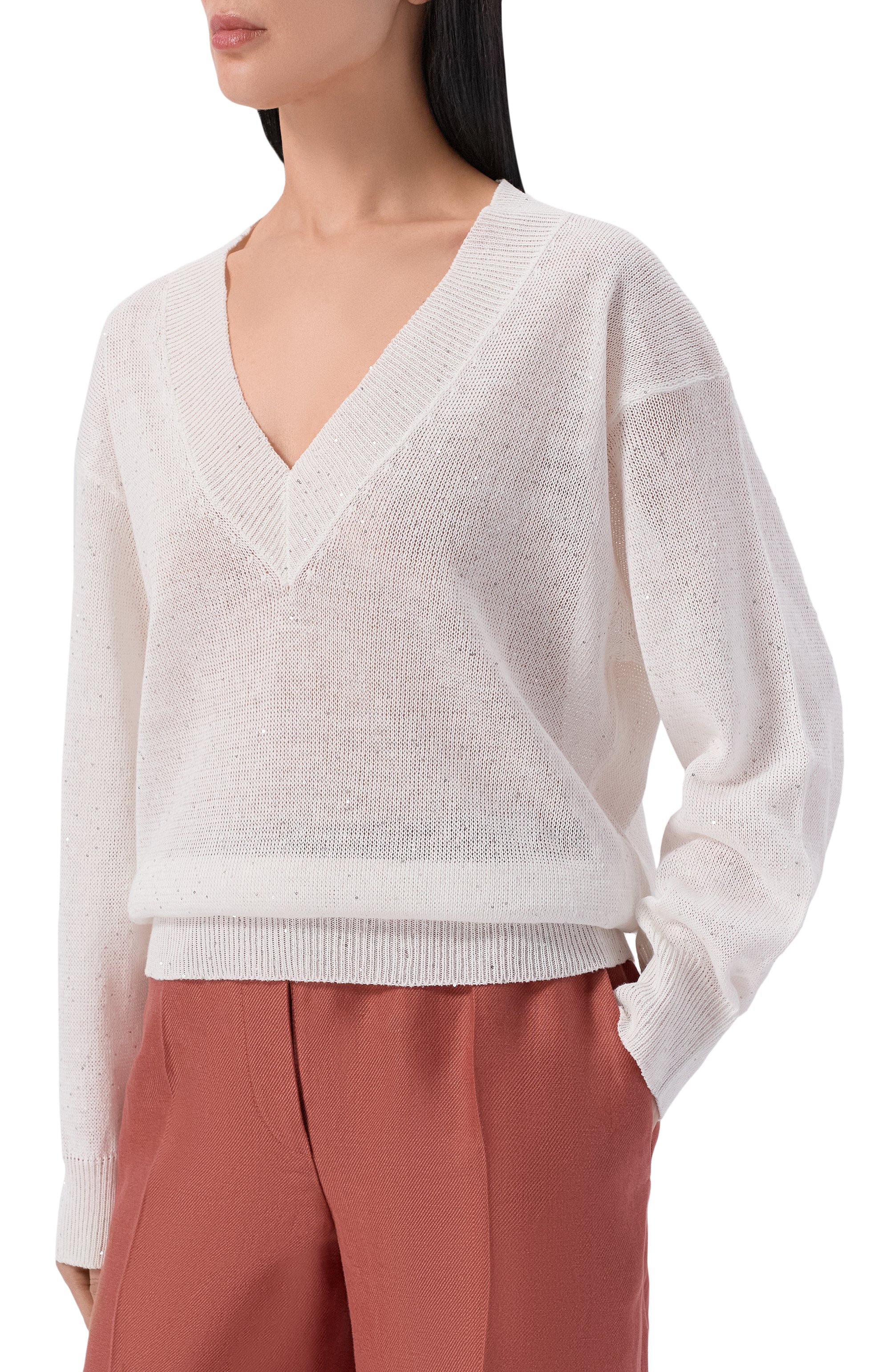 Пуловер изо льна и хлопка BRUNELLO CUCINELLI, арт. MDT746412, фото 3