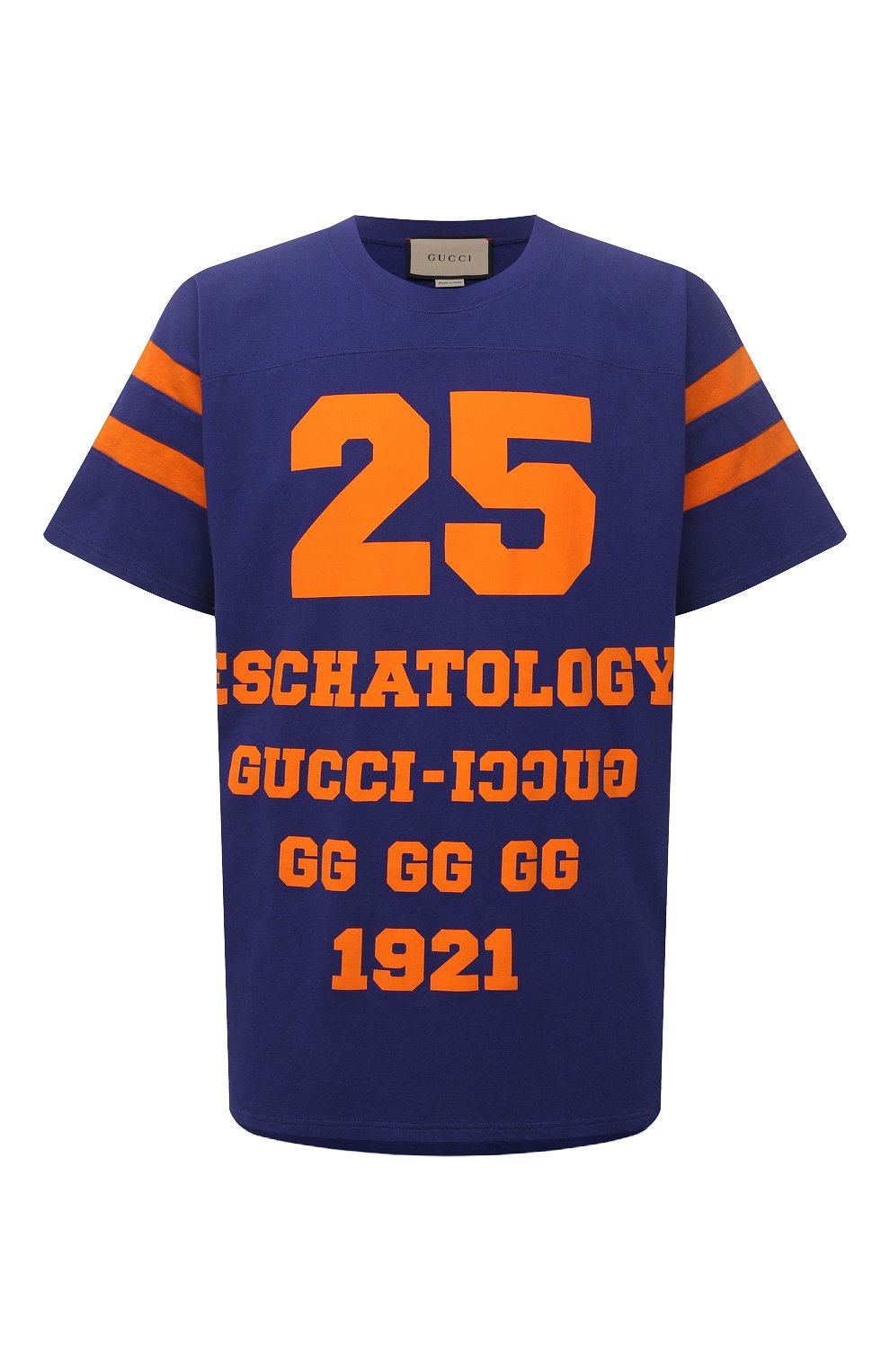 Хлопковая футболка GUCCI синего цвета по цене 64800 руб., арт. 655459/XJDHG, фото 1 Хлопковая футболка GUCCI, арт. 655459/XJDHG, фото 1