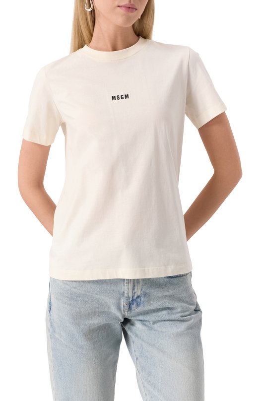 Хлопковая футболка MSGM 2000MDM500 200002 Кремовый  2000MDM500 200002 Фото 3