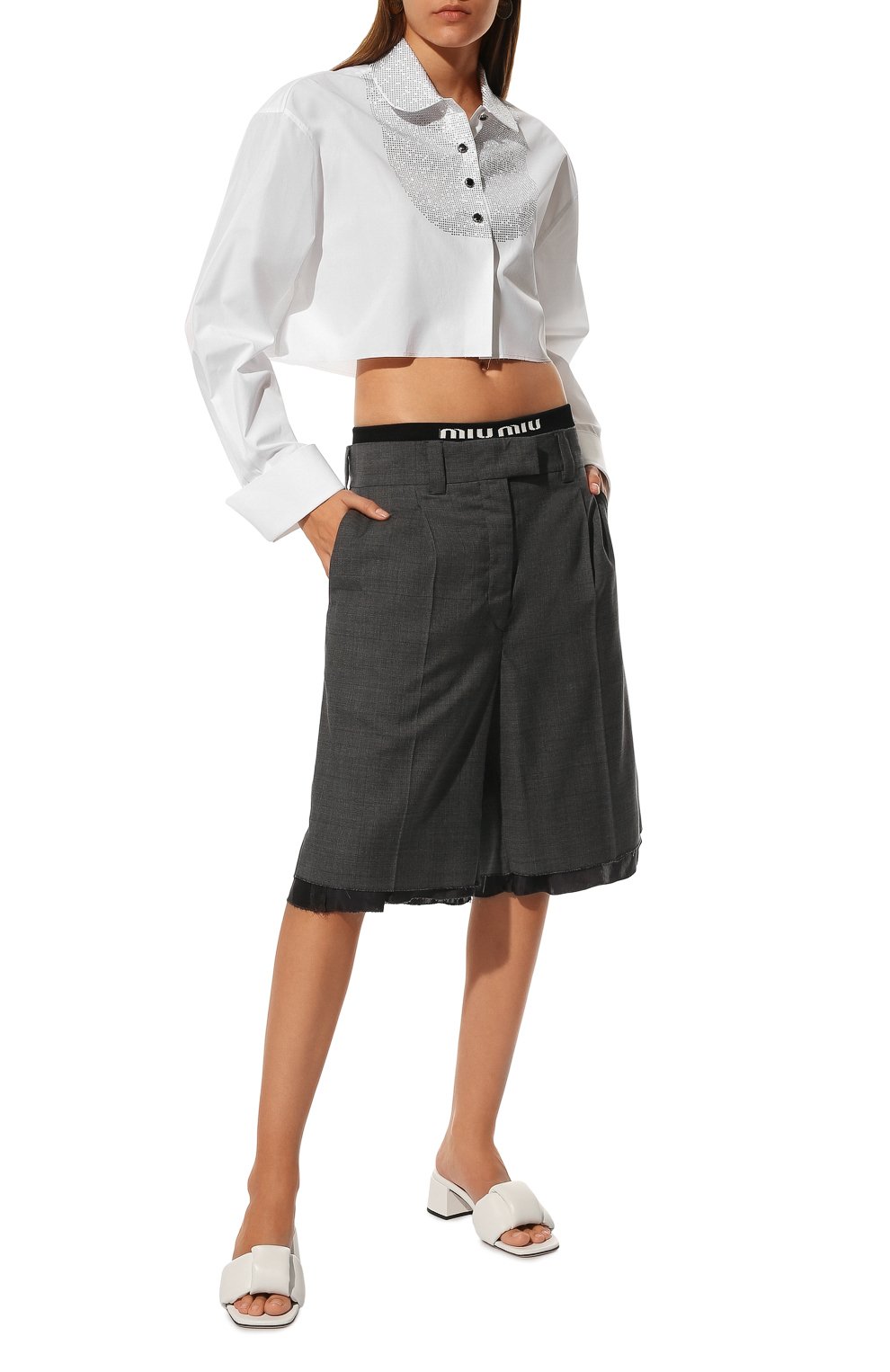 Хлопковая рубашка с отделкой стразами MIU MIU, арт. MK1606-10AQ-F0009, фото 2