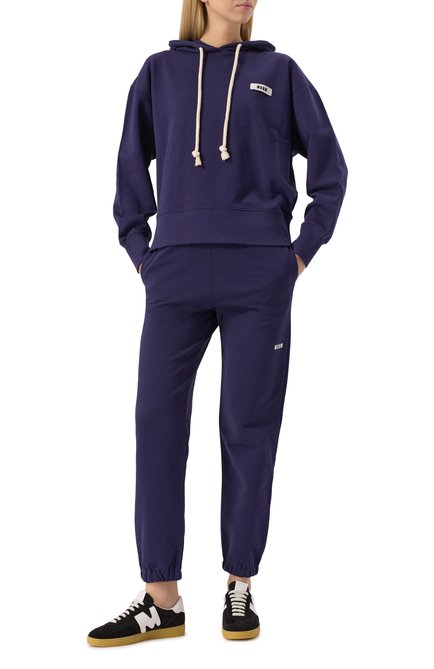 Женский хлопковое худи MSGM фиолетового цвета, арт. 3841MDM141/257000 | Фото 2 (Материал сплава: Проставлено; Рукава: Длинные; Драгоценные камни: Проставлено; Материал внешний: Хлопок; Длина (для топов): Стандартные)