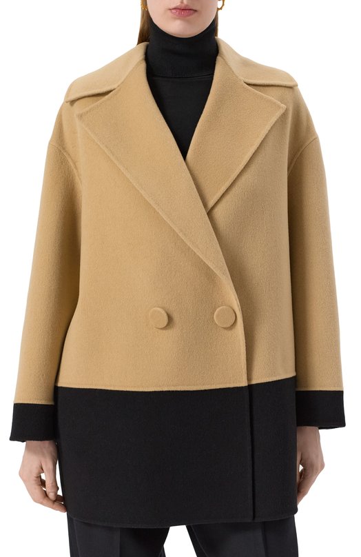 Шерстяное полупальто Max Mara Studio ALPACA Бежевый  ALPACA Фото 3