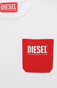 Детская хлопковая футболка DIESEL белого цвета, арт. J01296/0DAYD | Фото 3 (Рукава: Короткие; Материал сплава: Проставлено; Материал внешний: Хлопок; Мальчики Кросс-КТ: Футболка-одежда; Драгоценные камни: Проставлено)