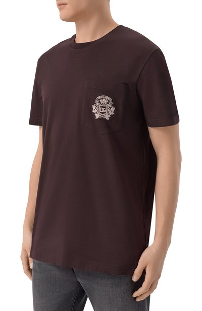 Хлопковая футболка DOLCE & GABBANA темно-коричневого цвета по цене 72700 руб., арт. G8RA2Z/G7PZE, фото 3 Хлопковая футболка DOLCE & GABBANA, арт. G8RA2Z/G7PZE, фото 3
