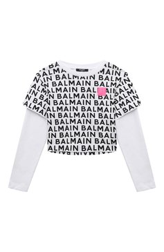 Детская хлопковый лонгслив BALMAIN черно-белого цвета, арт. BU8A70 | Фото 1 (Рукава: Длинные; Девочки Кросс-КТ: Лонгслив-одежда; Материал сплава: Проставлено; Материал внешний: Хлопок; Драгоценные камни: Проставлено; Ростовка одежда: 6 лет | 116 см, 8 лет | 128 см, 10 - 11 лет | 140 - 146см, 13 - 15 лет | 158 см, 16 лет | 164 см, 12 лет | 152 см)