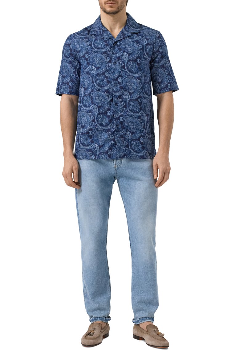 Мужские джинсы iconic fit BRUNELLO CUCINELLI голубого цвета, арт. M241PB2346 | Фото 2 (Длина (брюки, джинсы): Стандартные; Материал внешний: Хлопок, Деним; Кросс-КТ: Деним; Детали: Делаве; Стили: Повседневный; Автоматизация состава: Проставлено; Автоматизация ТО: Проставлено; Силуэт М (брюки): Прямые)