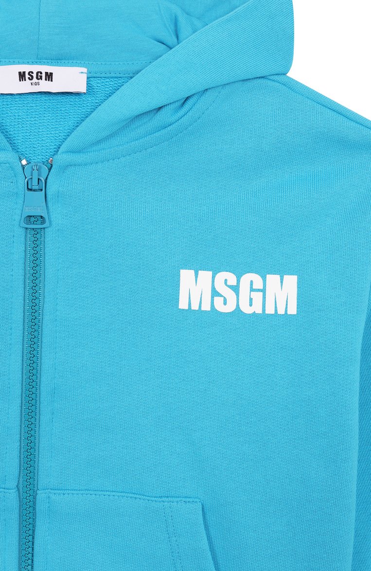 Детский хлопковая толстовка MSGM KIDS бирюзового цвета, арт. S5MSJUZH058 | Фото 3 (Материал внешний: Хлопок; Рукава: Длинные; Мальчики Кросс-КТ: Толстовка-одежда, Толстовка-спорт; Ростовка одежда: 8 лет | 128 см, 16 лет | 164 см, 12 лет | 152 см, 6 лет | 116 см, 10 - 11 лет | 140 - 146см)