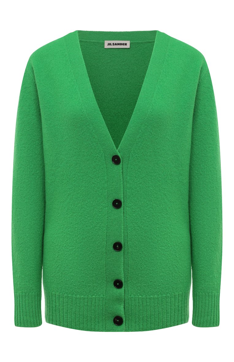 Женский шерстяной кардиган JIL SANDER зеленого цвета, арт. J01HP0002/J14603 | Фото 1 (Материал внешний: Шерсть; Рукава: Длинные; Длина (для топов): Стандартные; Женское Кросс-КТ: кардиган-трикотаж; Стили: Минимализм; Застежка: Пуговицы; Автоматизация состава: Проставлено; Автоматизация ТО: Проставлено)