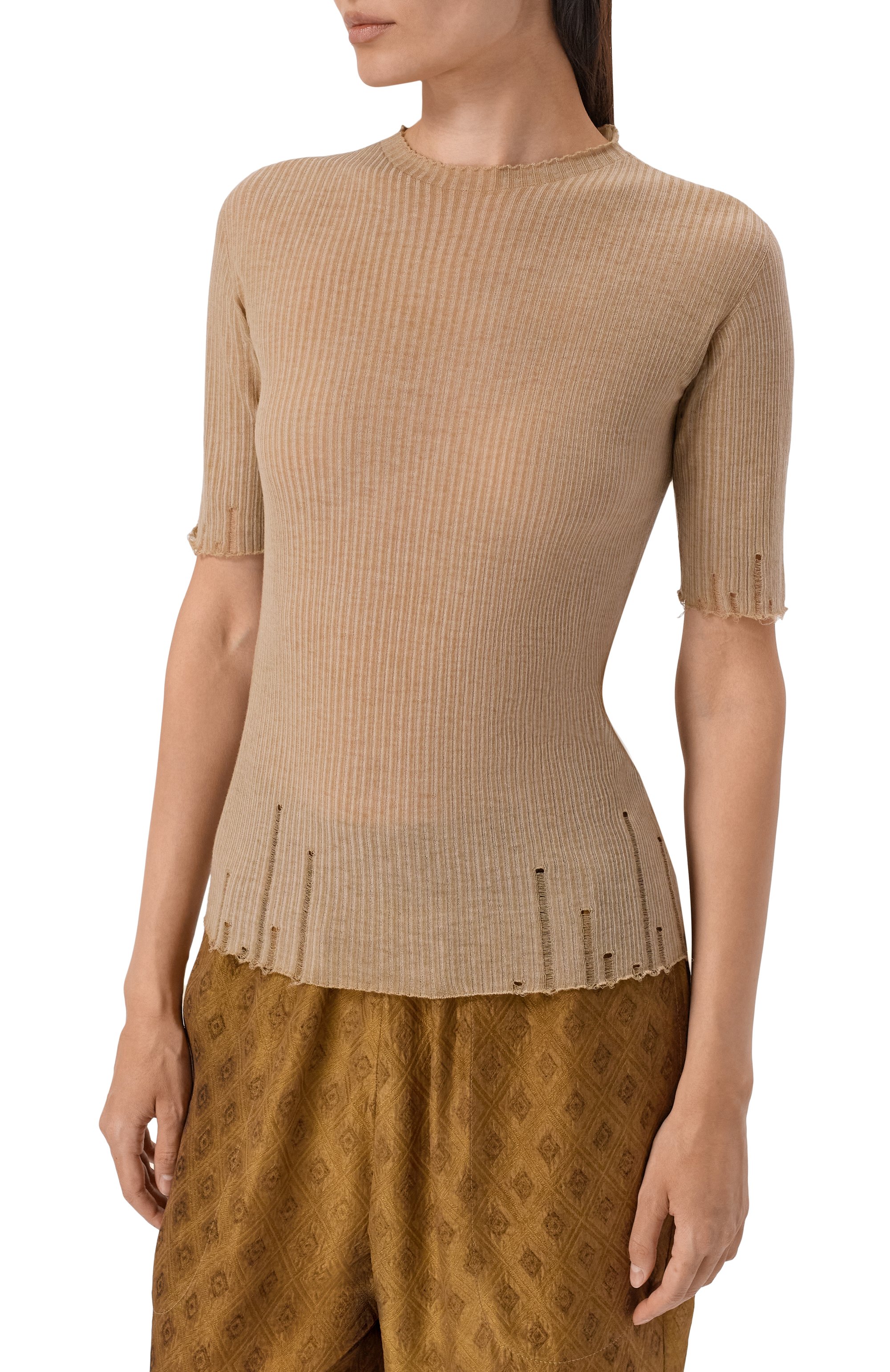 Шерстяной пуловер UMA WANG бежевого цвета по цене 49950 руб., арт. UK7113, фото 3 Шерстяной пуловер UMA WANG, арт. UK7113, фото 3