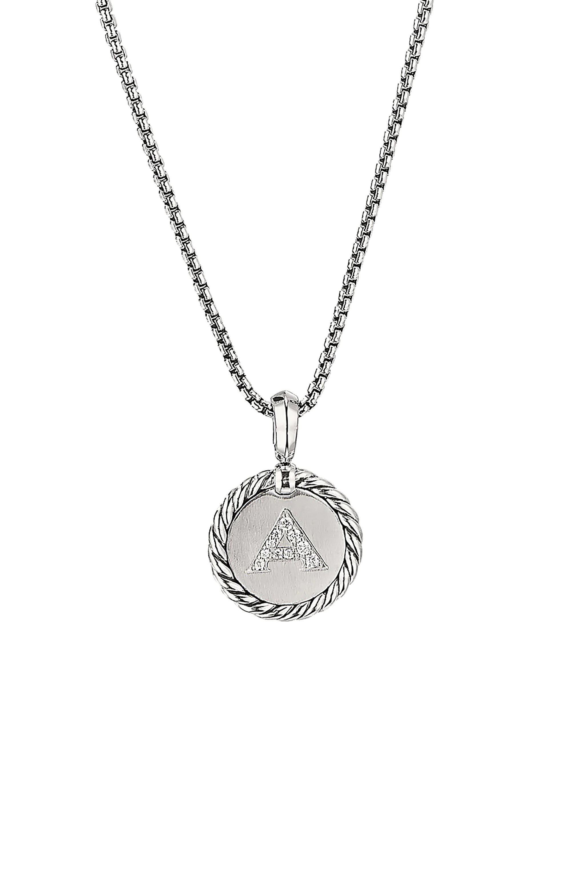 Кулон с буквой а DAVID YURMAN бесцветного цвета по цене 98900 руб., арт. N14521DSSADI18A, фото 1 Кулон с буквой а DAVID YURMAN, арт. N14521DSSADI18A, фото 1