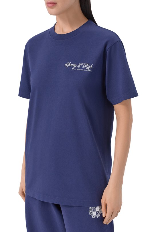 Хлопковая футболка Sporty and Rich T004365264BL106 Синий  T004365264BL106 Фото 3
