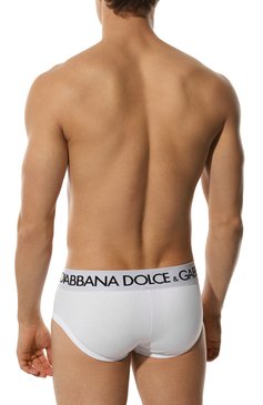 Мужские комплект из двух брифов DOLCE & GABBANA белого цвета, арт. M9D69J/0NN97 | Фото 3 (Материал внешний: Хлопок; Нос: Не проставлено; Мужское Кросс-КТ: Трусы; Кросс-КТ: бельё; Трусы М: Брифы)