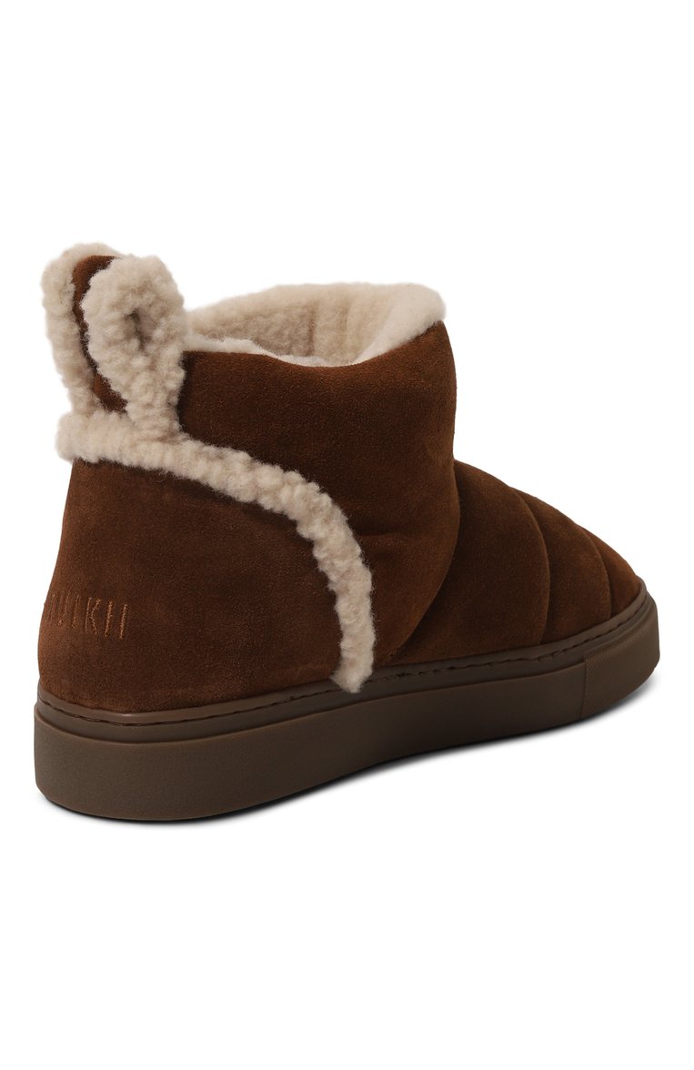Женские замшевые полусапоги shearling slip-in INUIKII коричневого цвета, арт. 75202-010 | Фото 5 (Материал утеплителя: Натуральный мех; Подошва: Платформа; Драгоценные камни: Проставлено; Материал внешний: Натуральная кожа, Замша; Материал сплава: Проставлено; Кросс-КТ: угги; Высота голенища: Низкие)