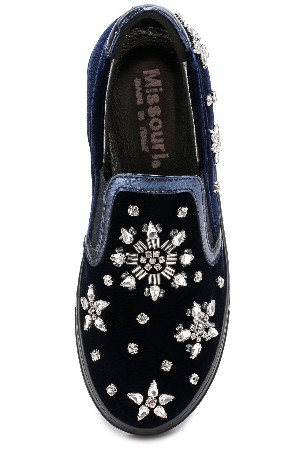 Текстильные слипоны с металлизированной отделкой и кристаллами MISSOURI темно-синего цвета по цене 26100 руб., арт. 11654/31-34, фото 4 Текстильные слипоны с металлизированной отделкой и кристаллами MISSOURI, арт. 11654/31-34, фото 4