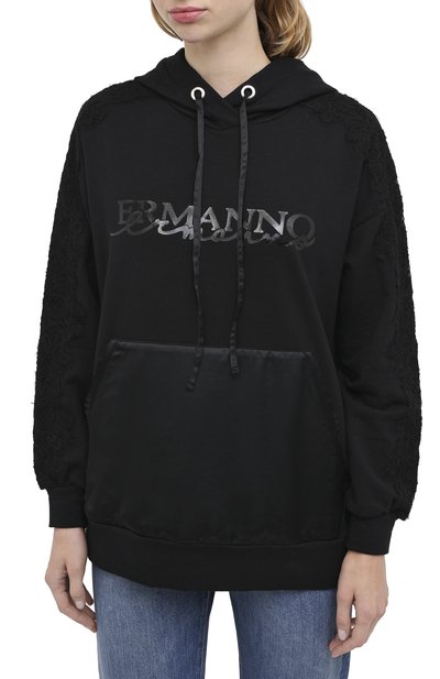 Хлопковое худи ERMANNO ERMANNO SCERVINO черного цвета по цене 43800 руб., арт. 47T FL13 FEL, фото 3 Хлопковое худи ERMANNO ERMANNO SCERVINO, арт. 47T FL13 FEL, фото 3