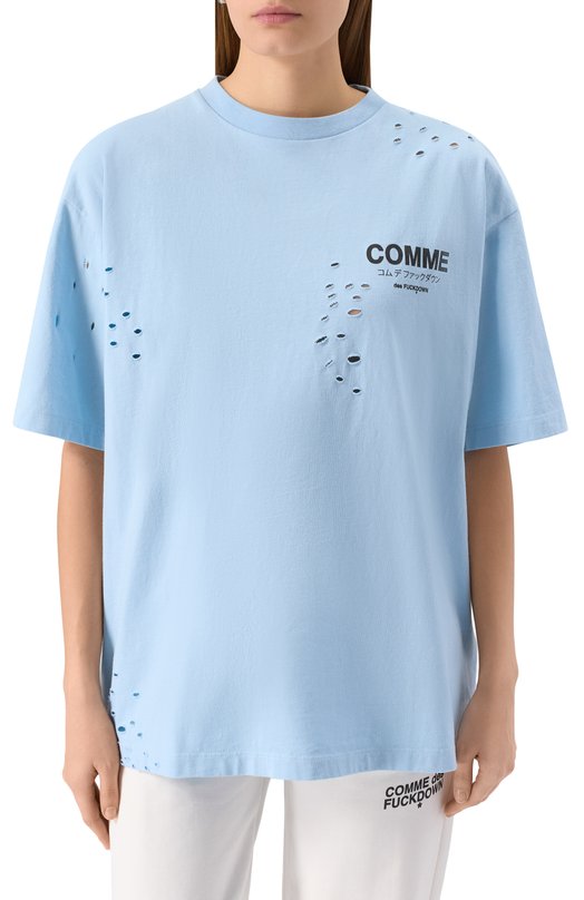 Хлопковая футболка Comme des Fuckdown CFABW01310 Голубой  CFABW01310 Фото 3