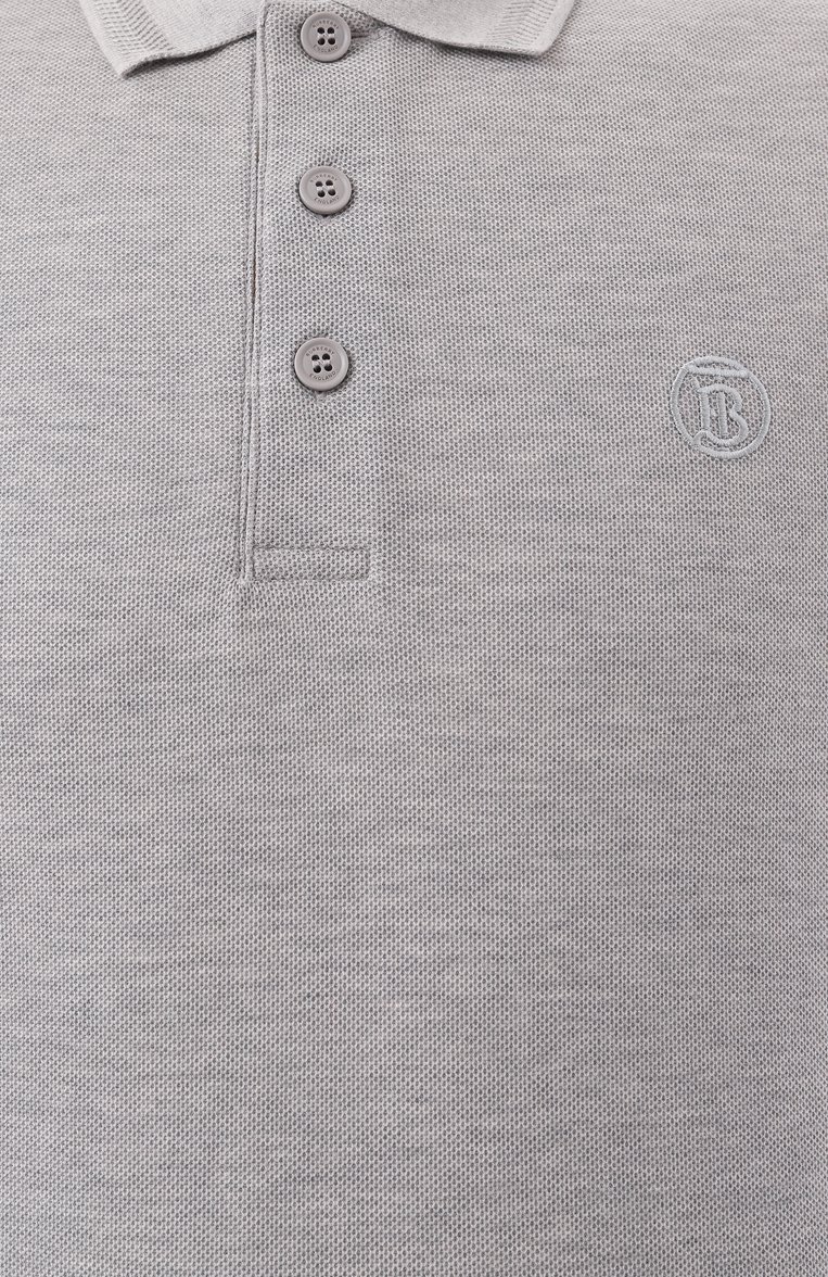 Мужское хлопковое поло BURBERRY серого цвета, арт. 8052966 | Фото 6 (Рукава: Короткие; Длина (для топов): Стандартные; Материал внешний: Хлопок; Принт: Без принта; Стили: Кэжуэл; Застежка: Пуговицы; Кросс-КТ: Джерси; Мужское Кросс-КТ: Футболка-одежда; Автоматизация состава: Проставлено; Автоматизация ТО: Проставлено; Детали: Без декора)